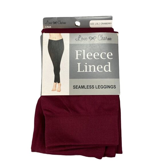 Love Charm Seamless Leggings Womens L/XL Cranberry Fleece Lined Stretch Pull On - Picture 1 of 7